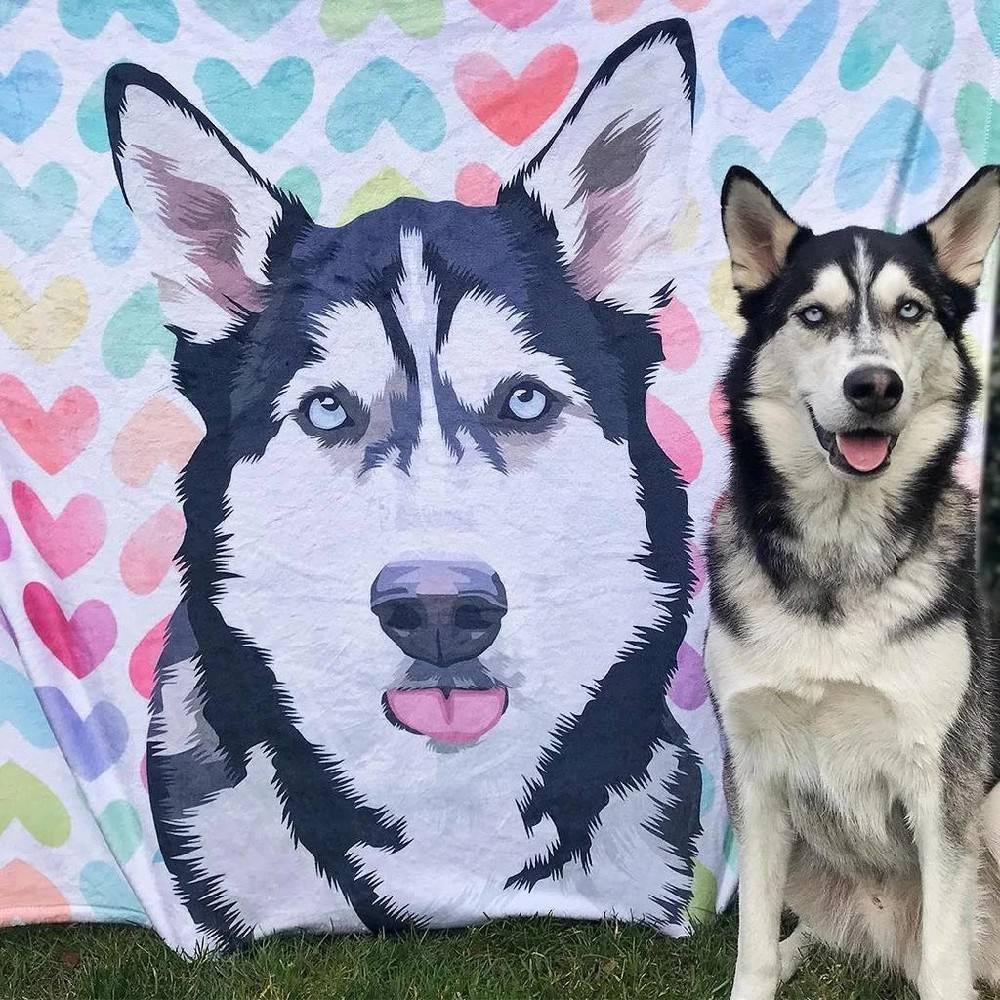 Custom Photo Dog Blanket Pet Photo Blanket Painted Art Portrait Fleece Blanket - soufeelus