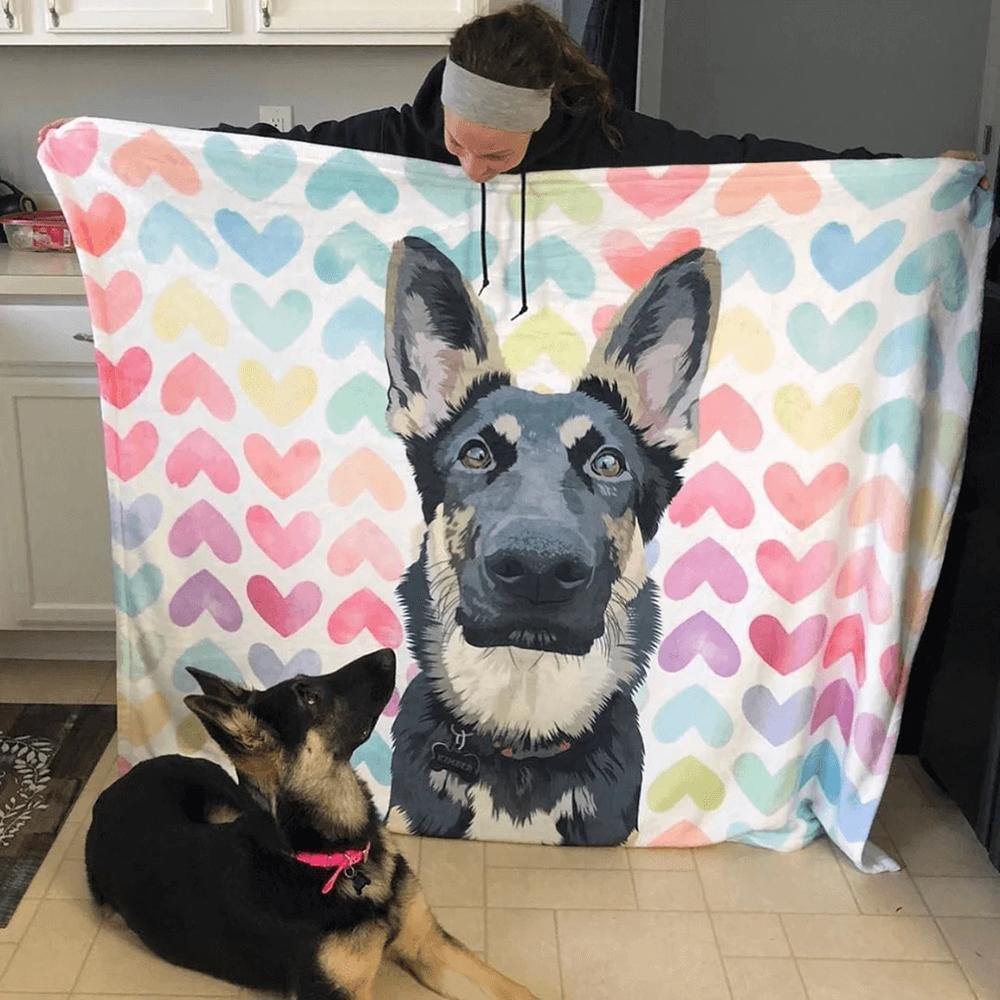 Custom Blankets Personalized Photo Dog Blanket Painted Art Portrait Fleece Blanket - soufeelus