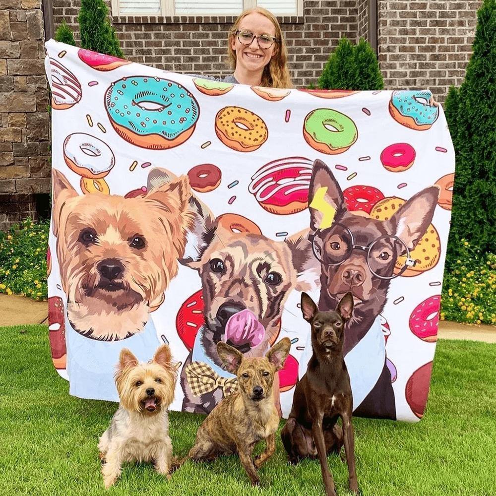 Custom Dog Blankets Personalized Pet Photo Blankets Painted Art Portrait Fleece Blanket - soufeelus