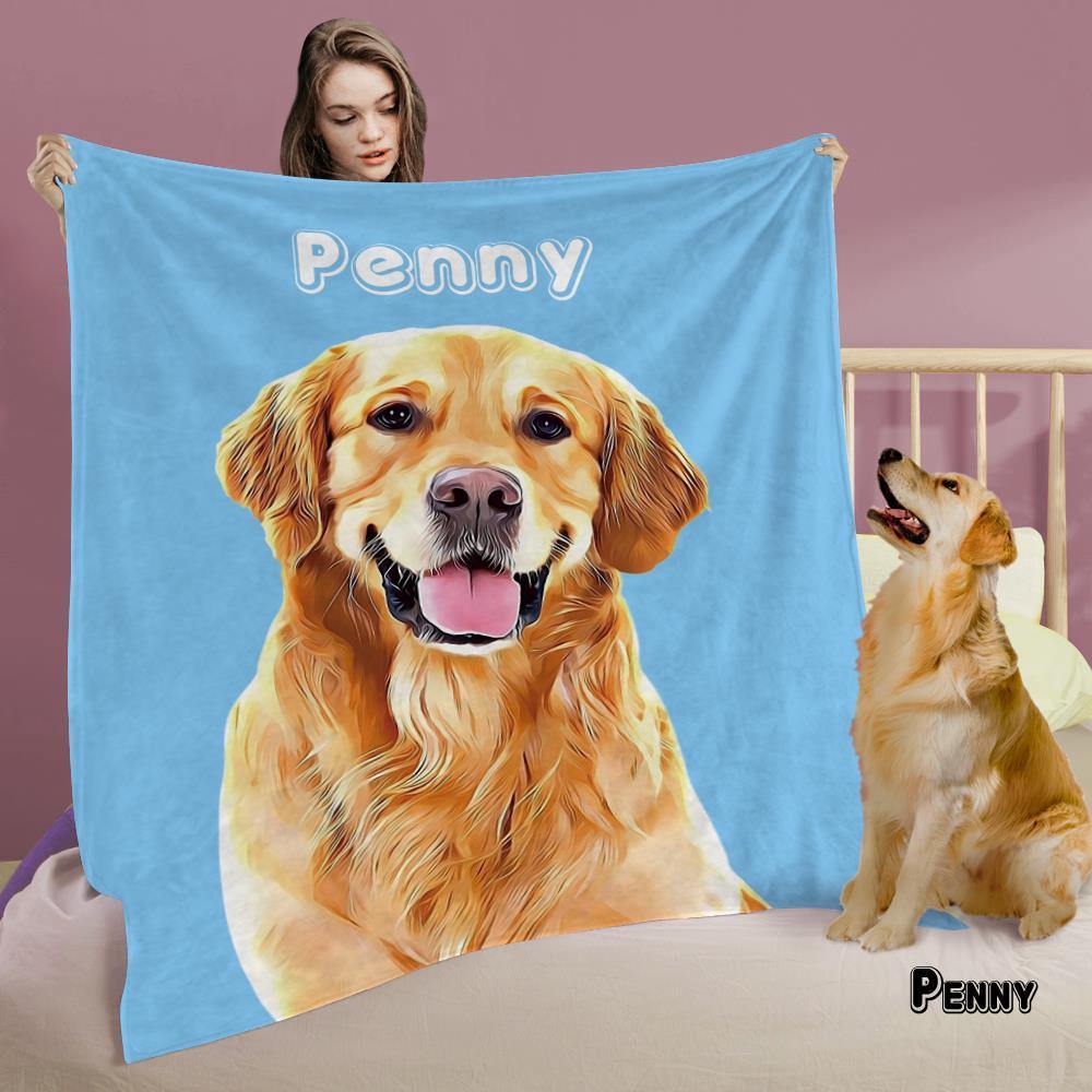 Custom Dog Blankets Personalized Pet Photo Blankets Painted Art Portrait Fleece Blanket Colorful - soufeelus