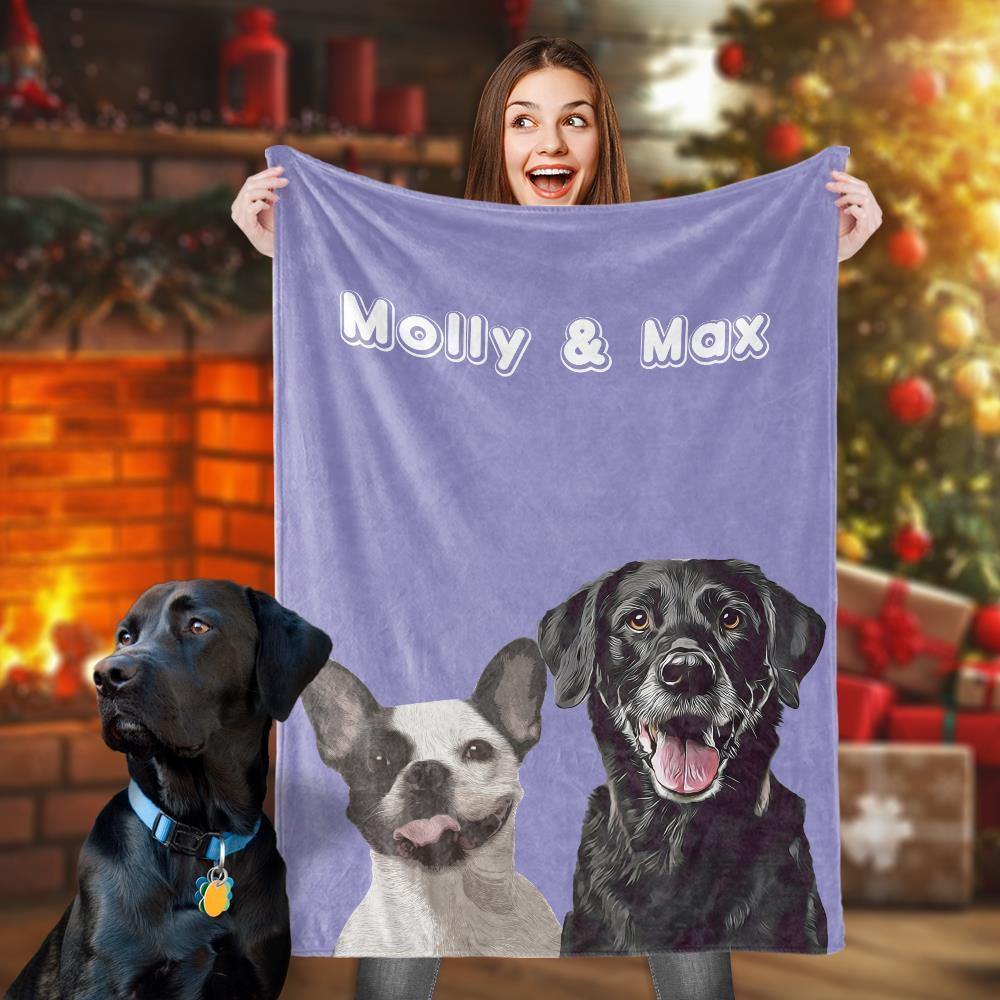 Custom Dog Blankets Personalized Pet Photo Blankets with Engraving Painted Art Portrait Fleece Blanket - soufeelus