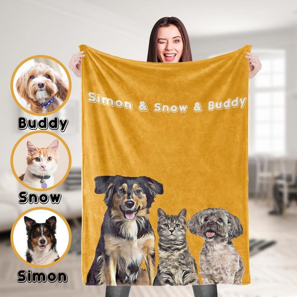 Custom Dog Blankets Personalized Pet Photo Blankets with Engraving Painted Art Portrait Fleece Blanket - soufeelus