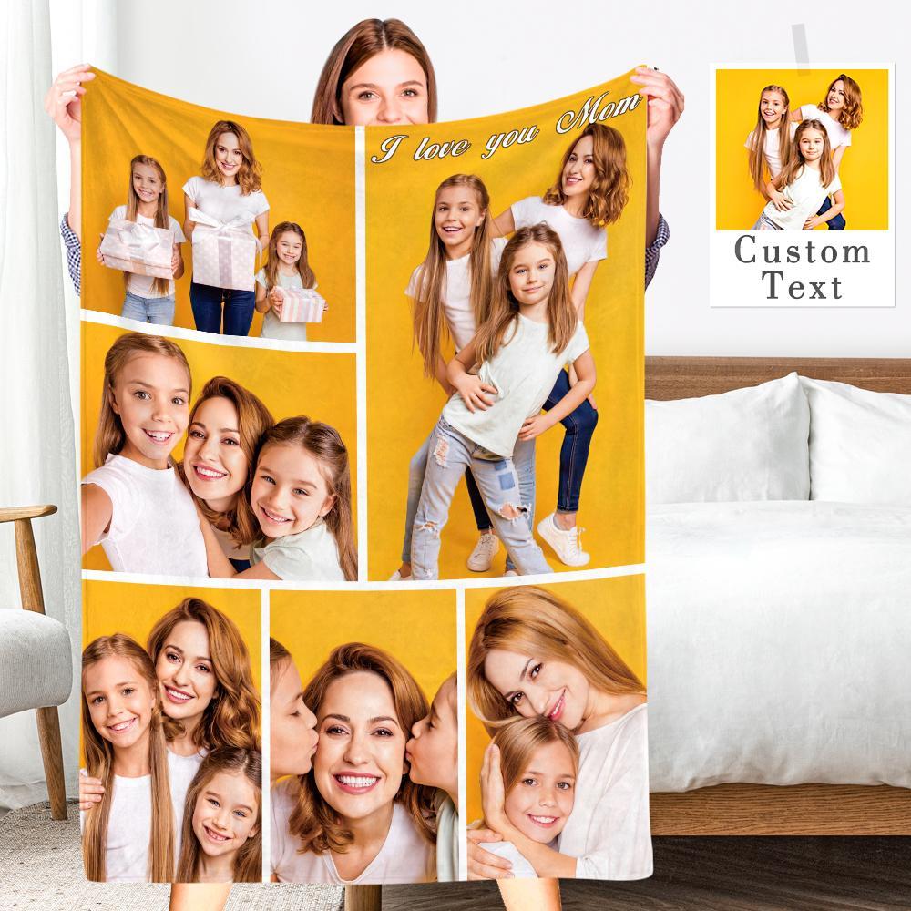Custom Engraved Photo Collage Blanket Soft Flannel Throw Blankets Soft Room Decoration Surprise Gift For Mom On Anniversary (59"x78") - soufeelus