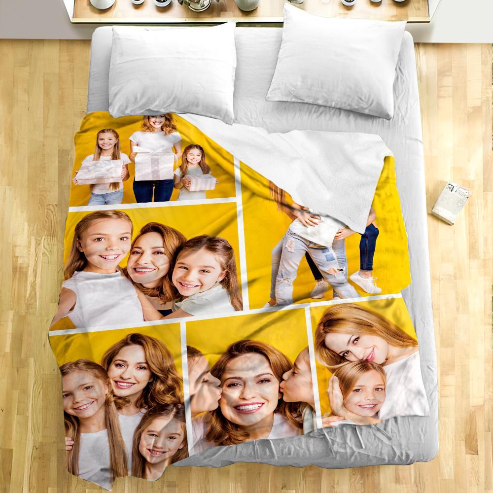 Custom Engraved Photo Collage Blanket Soft Flannel Throw Blankets Soft Room Decoration Surprise Gift For Mom On Anniversary (59"x78") - soufeelus