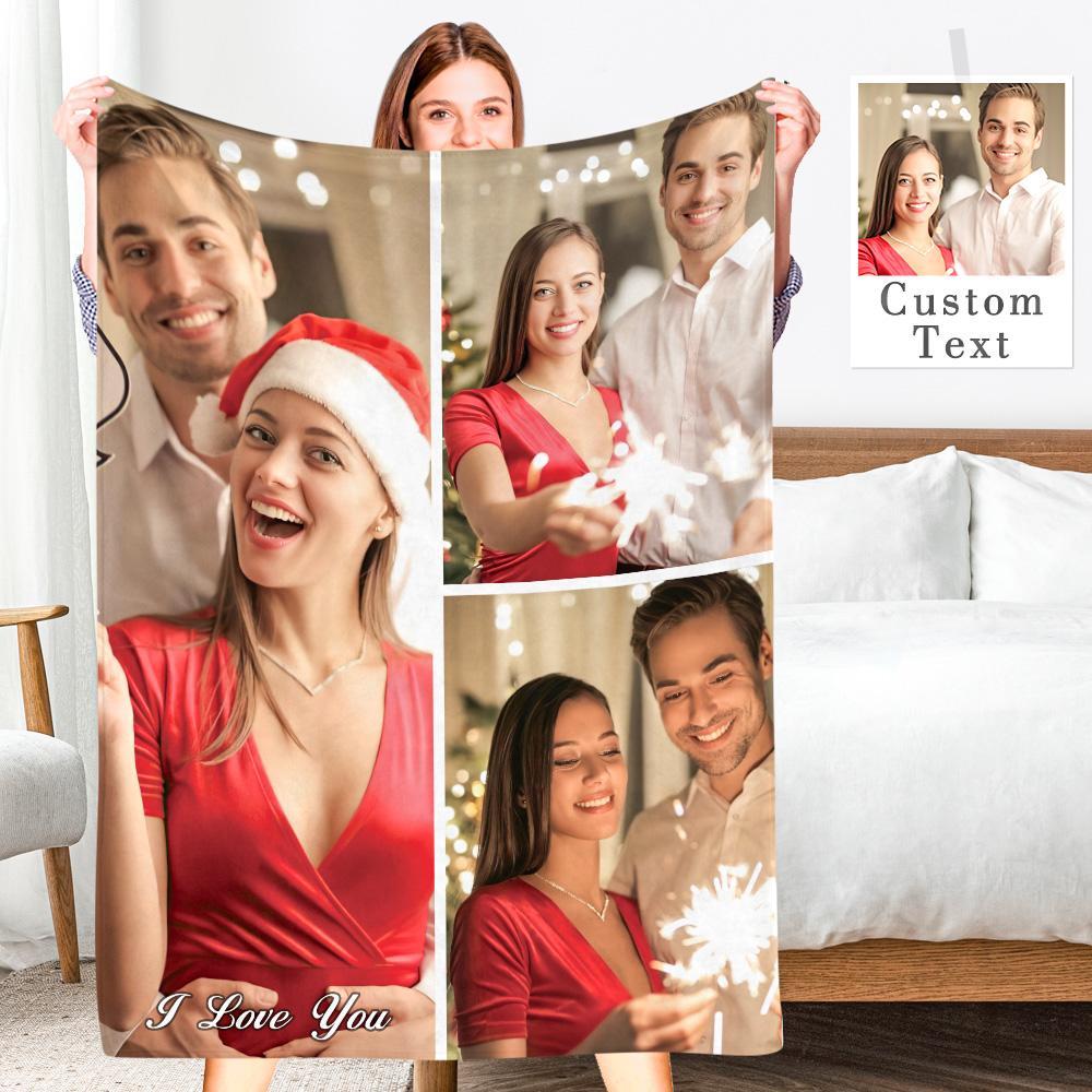 Custom Engraved Photo Collage Blanket Soft Flannel Throw Blankets Soft Room Decoration Surprise Gift For Mom On Anniversary (59"x78") - soufeelus