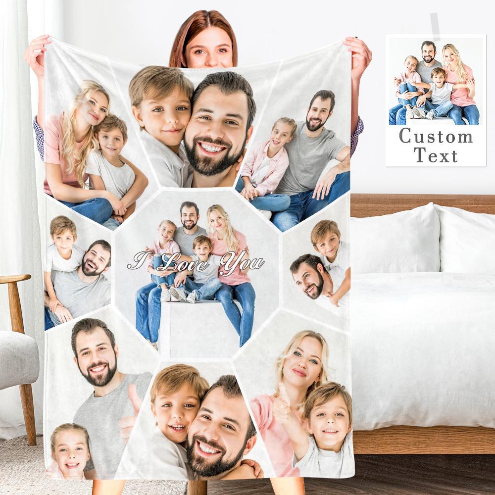 Custom Engraved Photo Collage Blanket Soft Flannel Throw Blankets Soft Room Decoration Surprise Gift For Mom On Anniversary (59"x78") - soufeelus