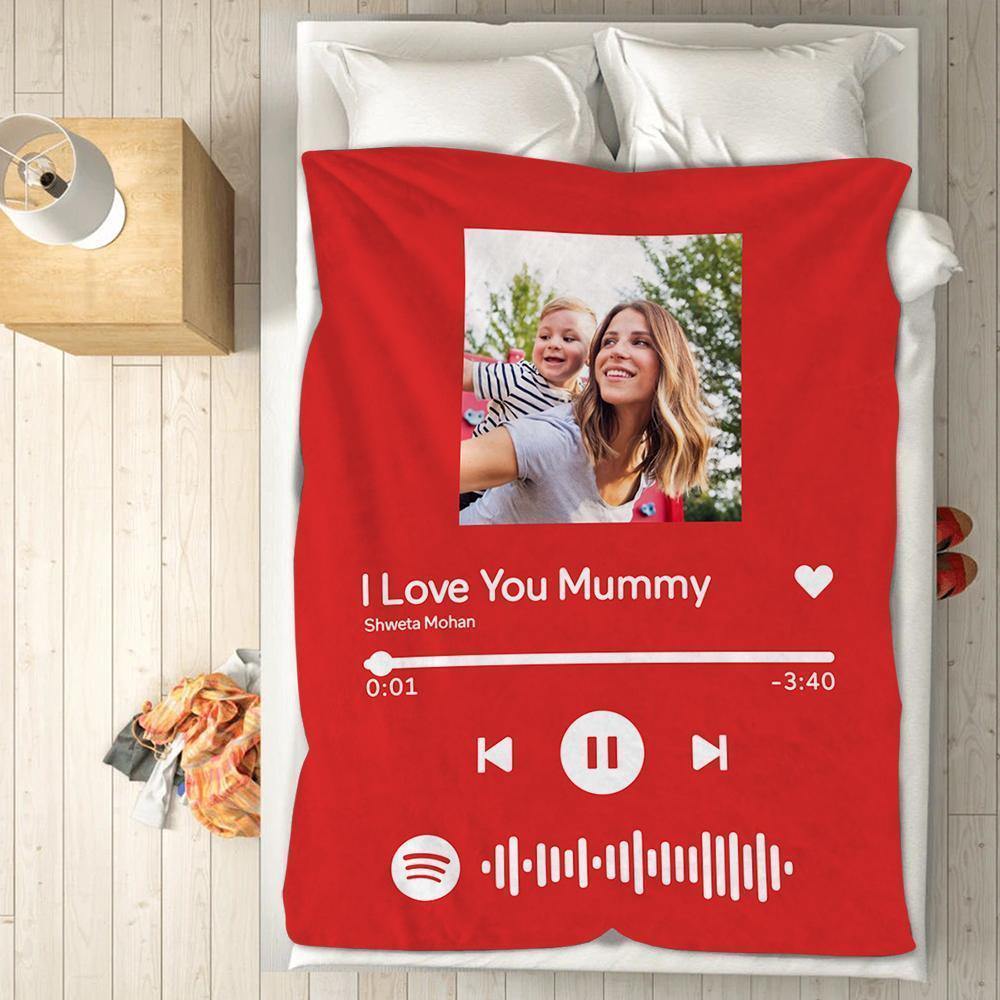 Mother's Day Gift-Scannable Spotify Code Photo Engraved Red Blanket Gifts for Mom - soufeelus