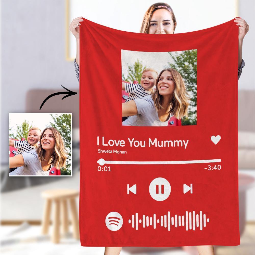 Mother's Day Gift-Scannable Spotify Code Photo Engraved Red Blanket Gifts for Mom - soufeelus