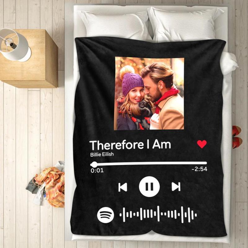 Scannable Spotify Code Photo Engraved Black Blanket Gifts for Couple