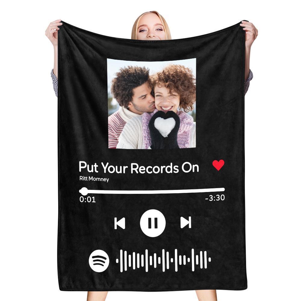 Scannable Spotify Code Photo Engraved Black Blanket Gifts for Couple