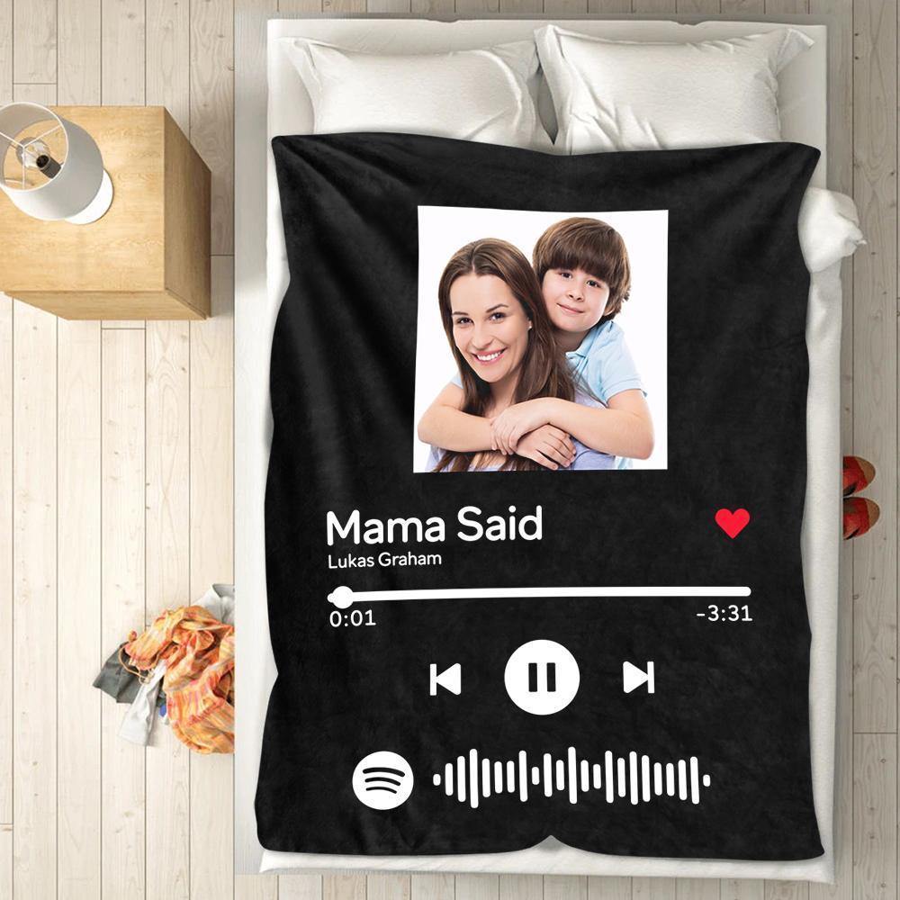 Mother's Day Gift-Scannable Spotify Code Photo Engraved Red Blanket Gifts for Mom - soufeelus