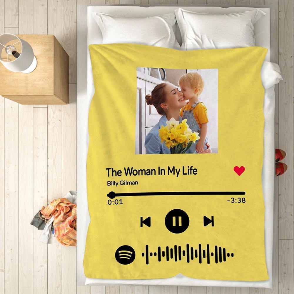 Mother's Day Gift-Scannable Spotify Code Photo Engraved Red Blanket Gifts for Mom - soufeelus