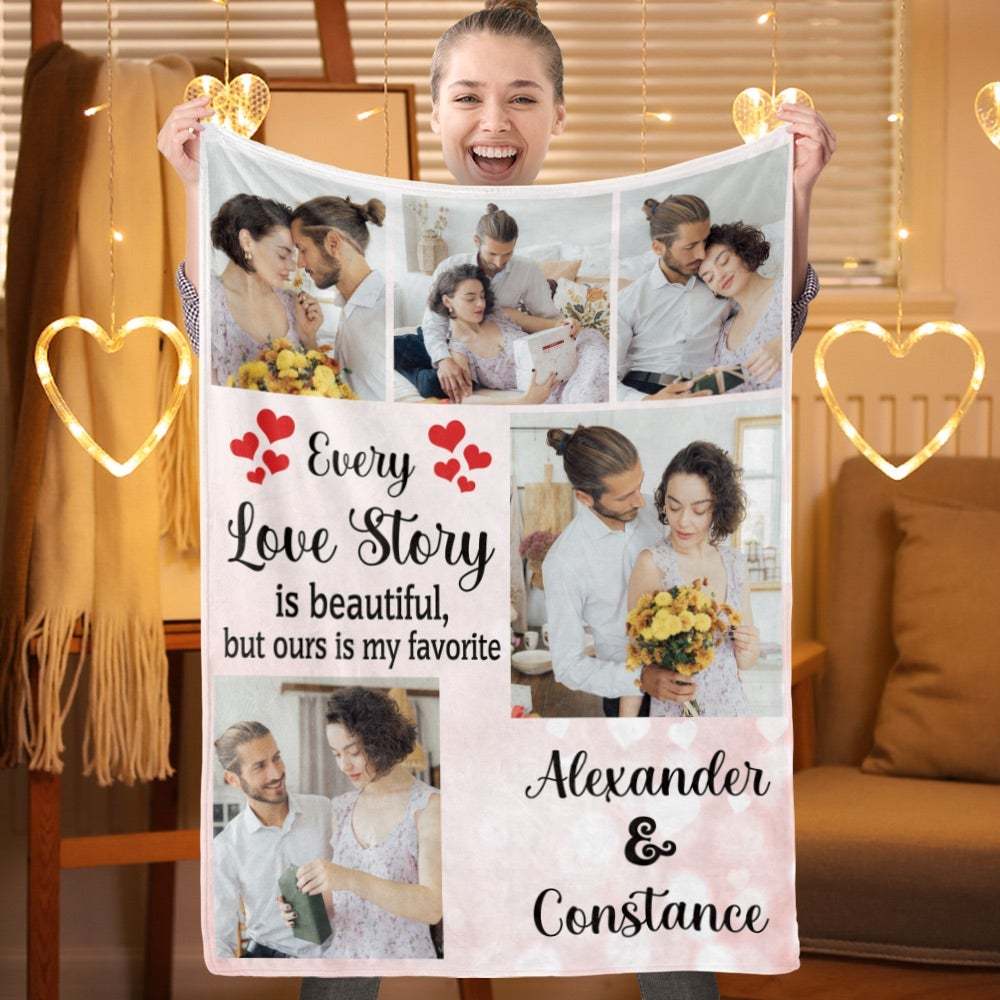 Valentine's Day Custom Photo Blanket For Couples, Custom Valentine's Day Blanket Gift