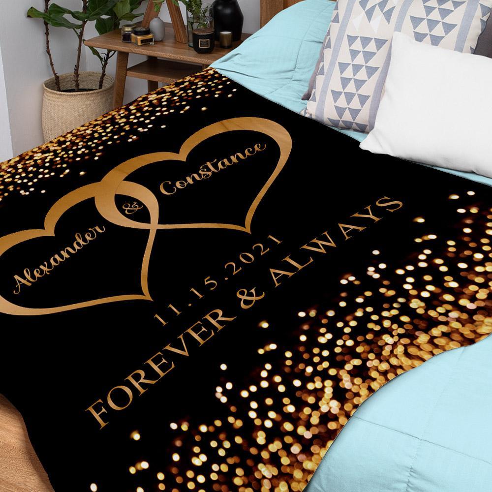 Valentine's Day Custom Two Hearts Blanket For Couples, Custom Name Blanket Gift For Anniversary