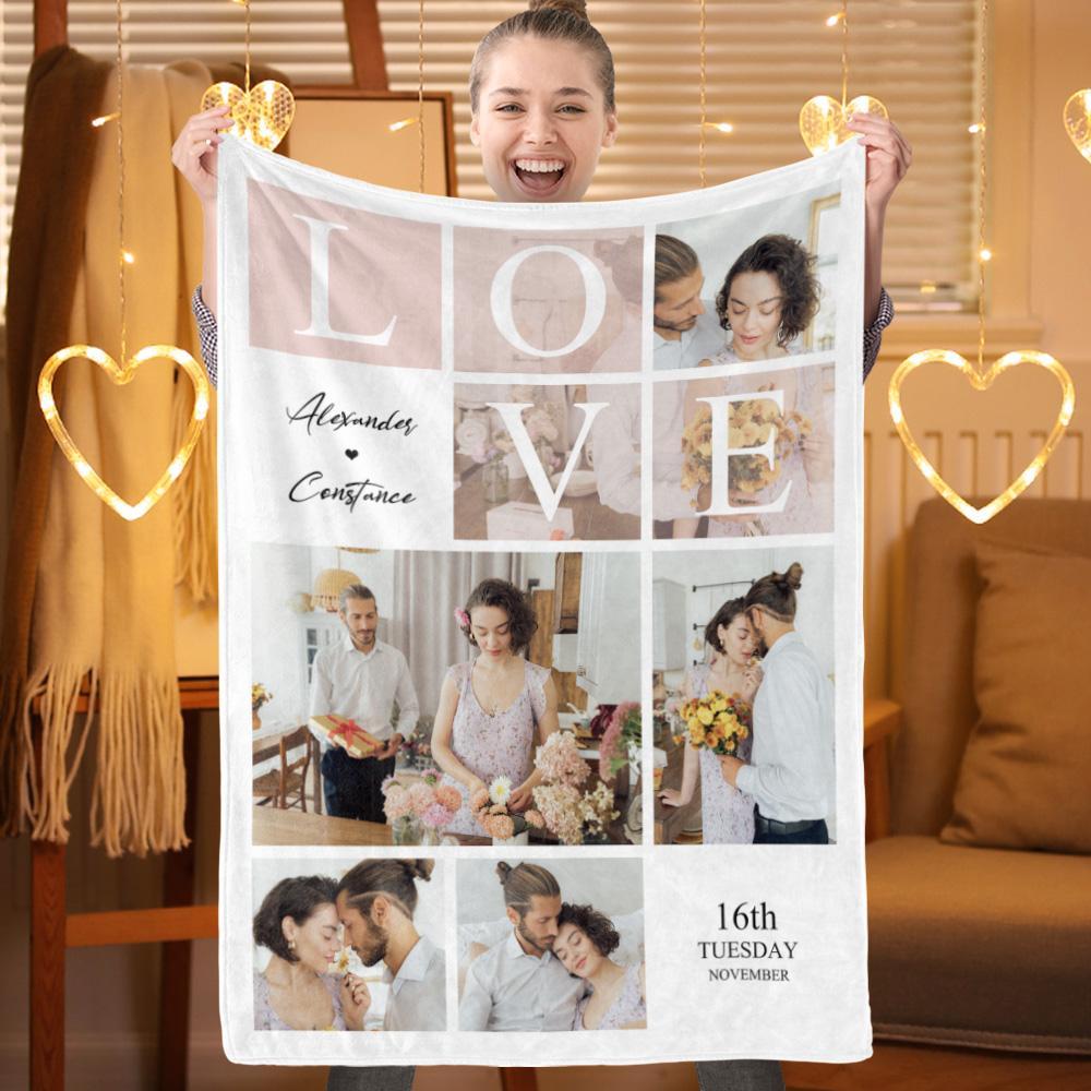 Personalized Photo Collage Valentine's Day Blanket Gift for Couple