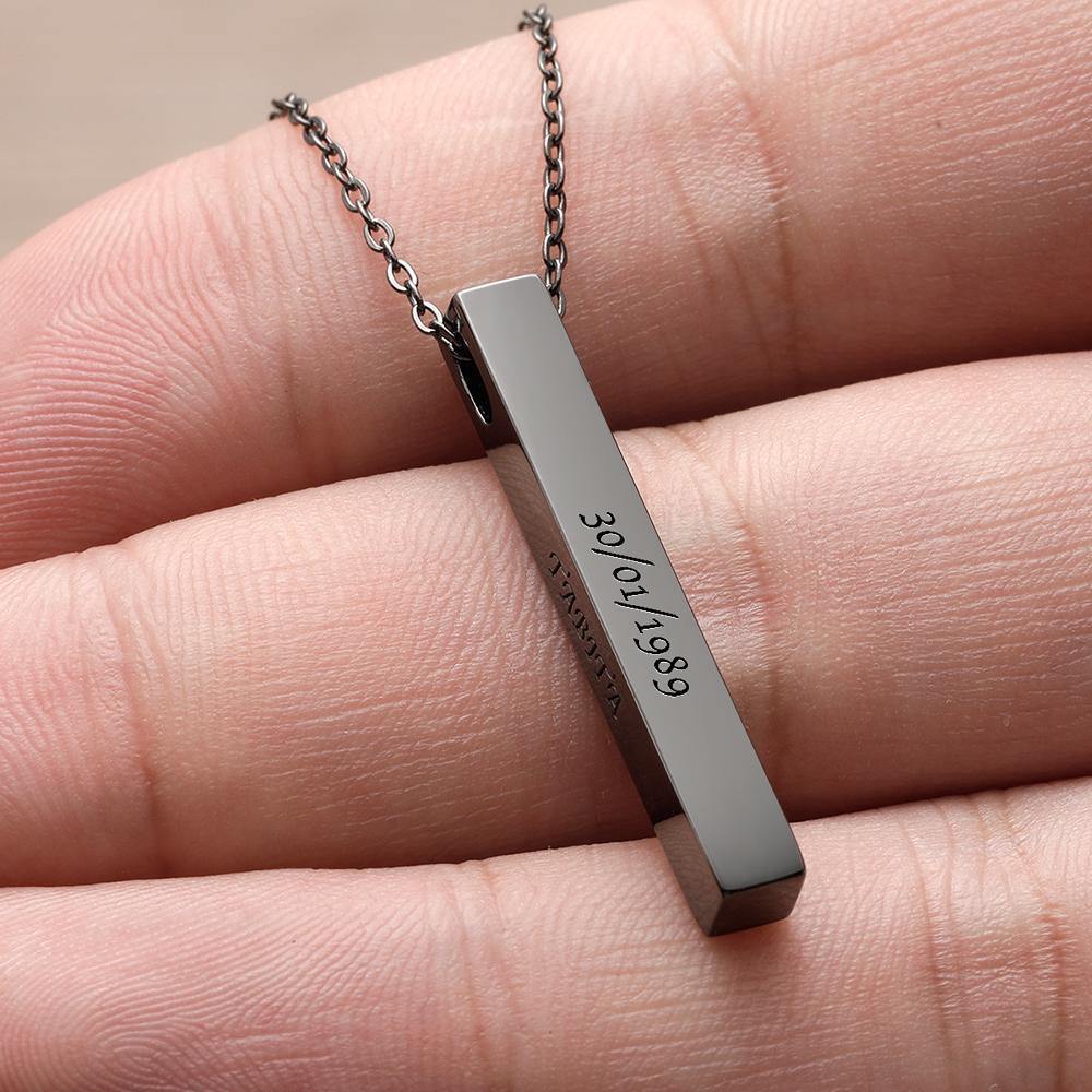 Personalized 3D Bar Necklace Message Names Pendant Necklace Silver - soufeelus