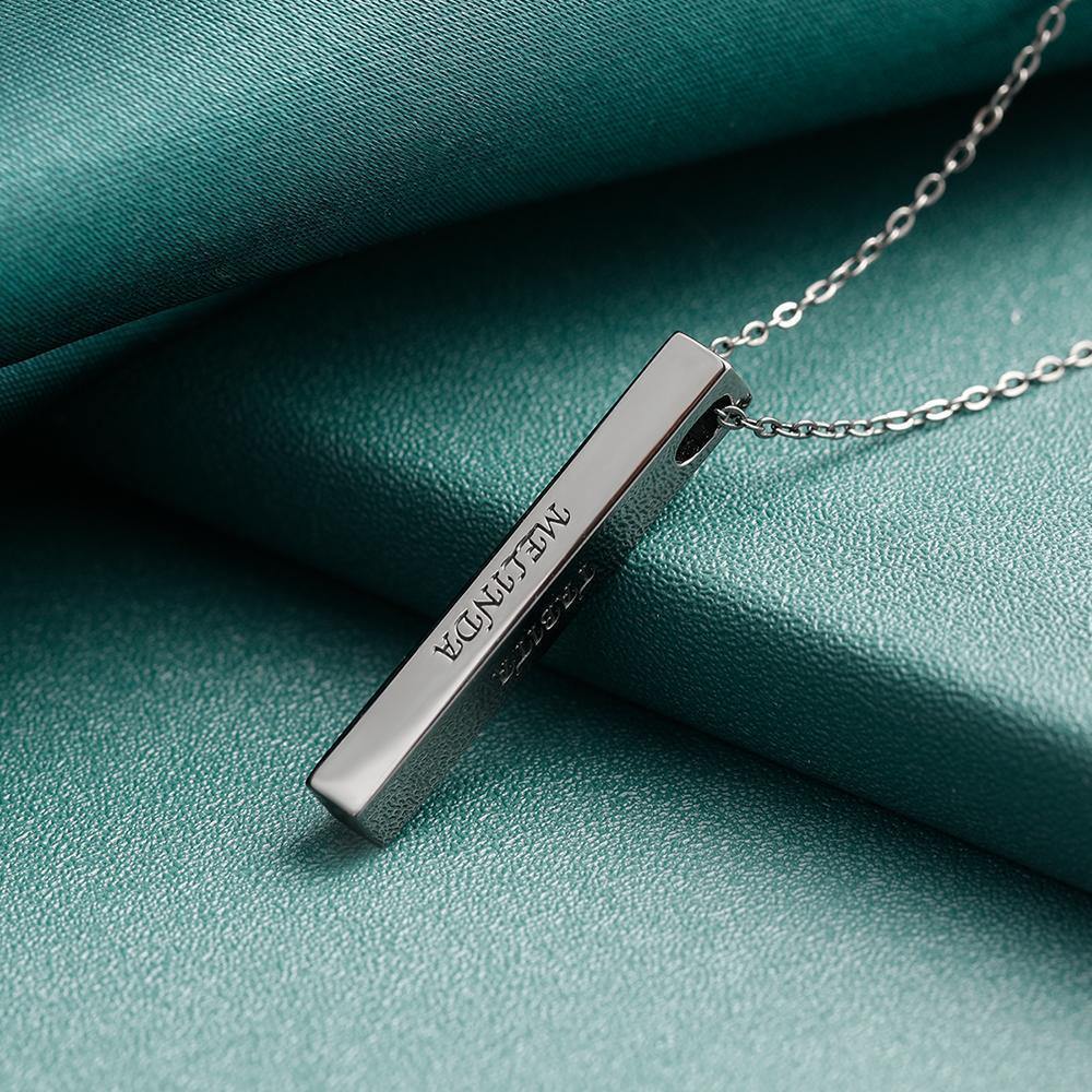 Personalized 3D Bar Necklace Message Names Pendant Necklace Silver - soufeelus