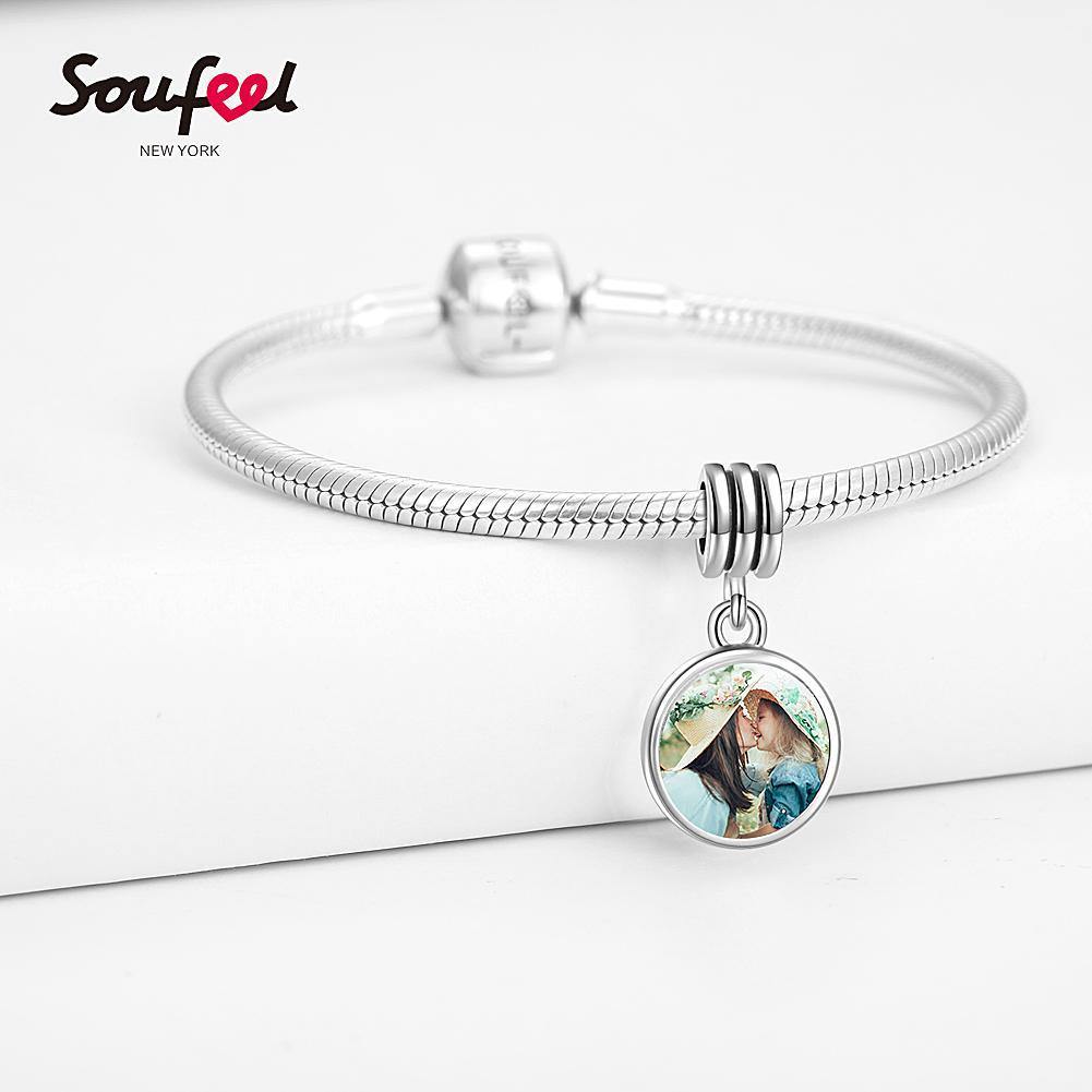 Petal Design Dangle Photo Charm Silver detail