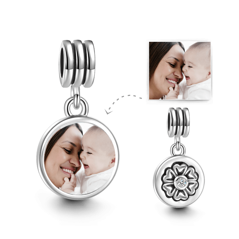 Petal Design Dangle Photo Charm Silver