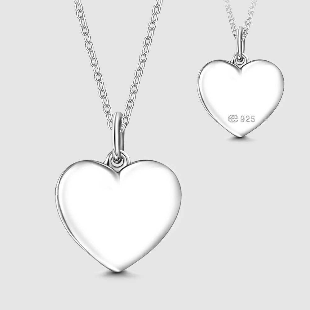 Engraved Heart Photo Locket Necklace Silver - soufeelus