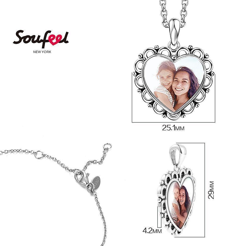 Engraved Heart Photo Necklace Silver - soufeelus