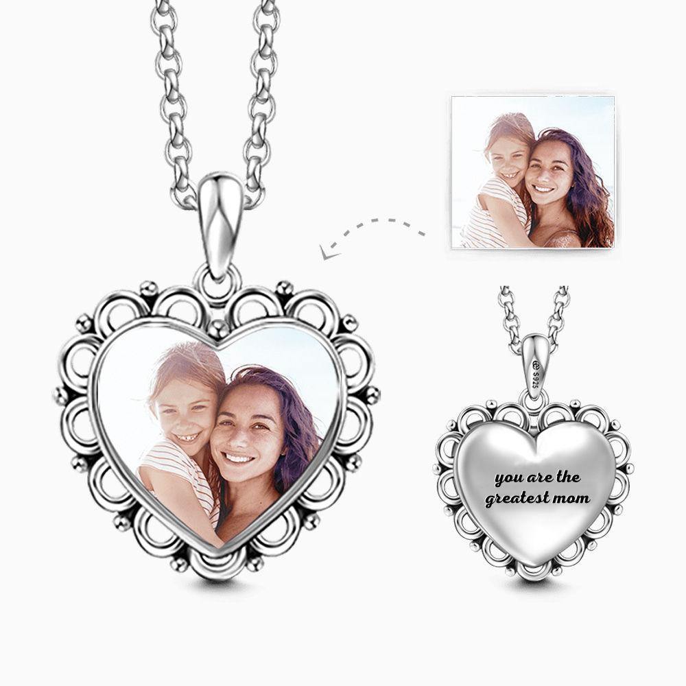 Engraved Heart Photo Necklace Silver - soufeelus