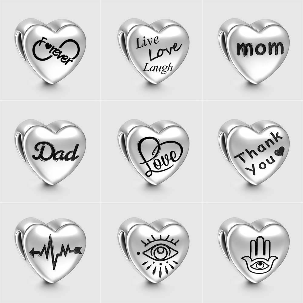 Silver Heart Photo Charm with Printings - soufeelus