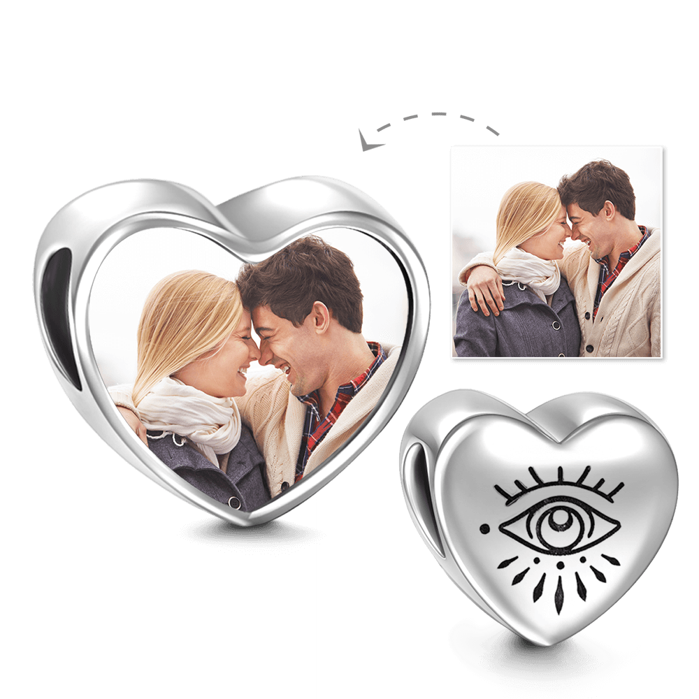 Silver Heart Photo Charm with Printings - soufeelus