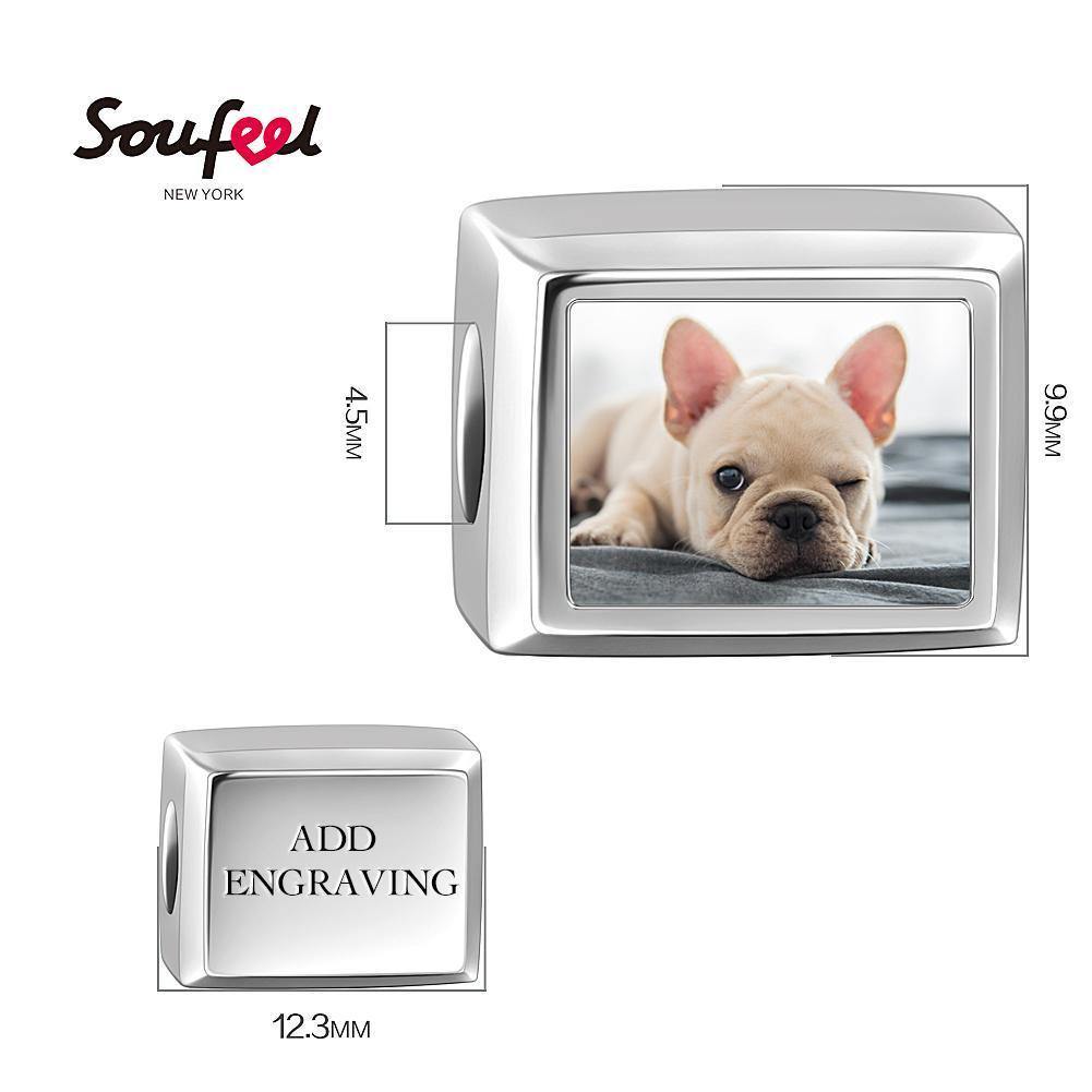 Cuboid Shaped Engraved Photo Charm Silver - soufeelus