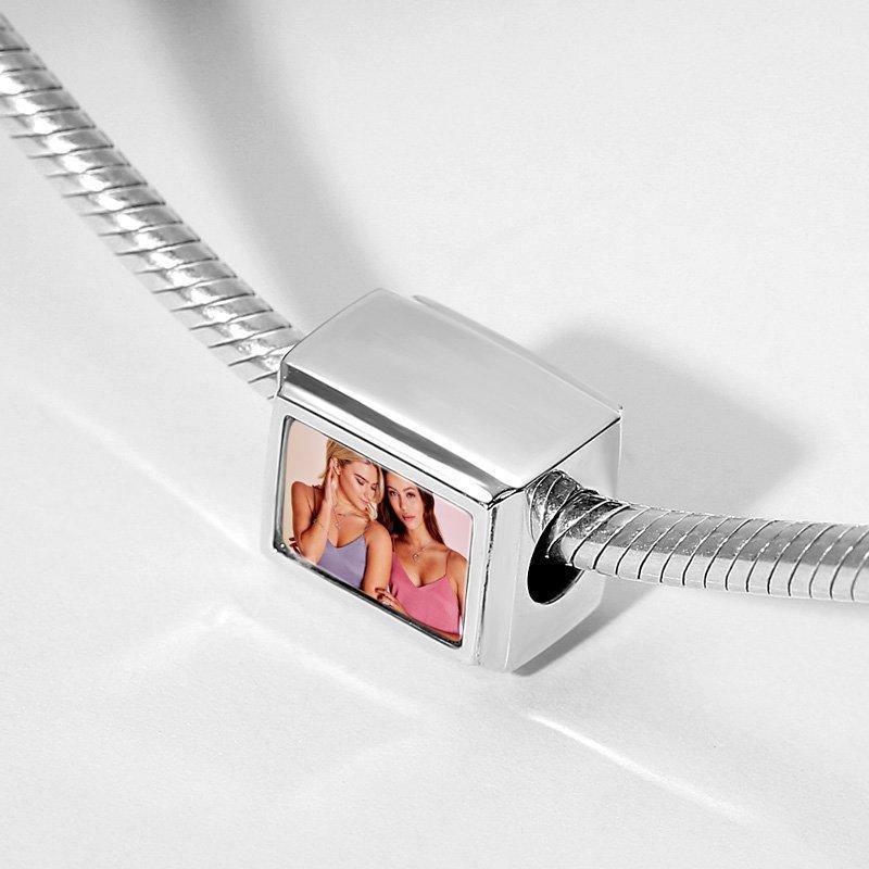 Cuboid Shaped Engraved Photo Charm Silver - soufeelus