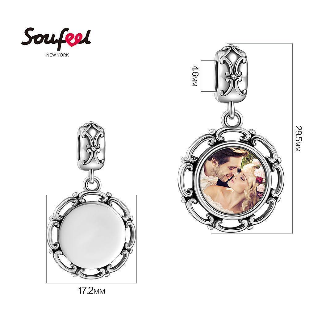 Round Shaped Dangle Photo Charm Silver - soufeelus