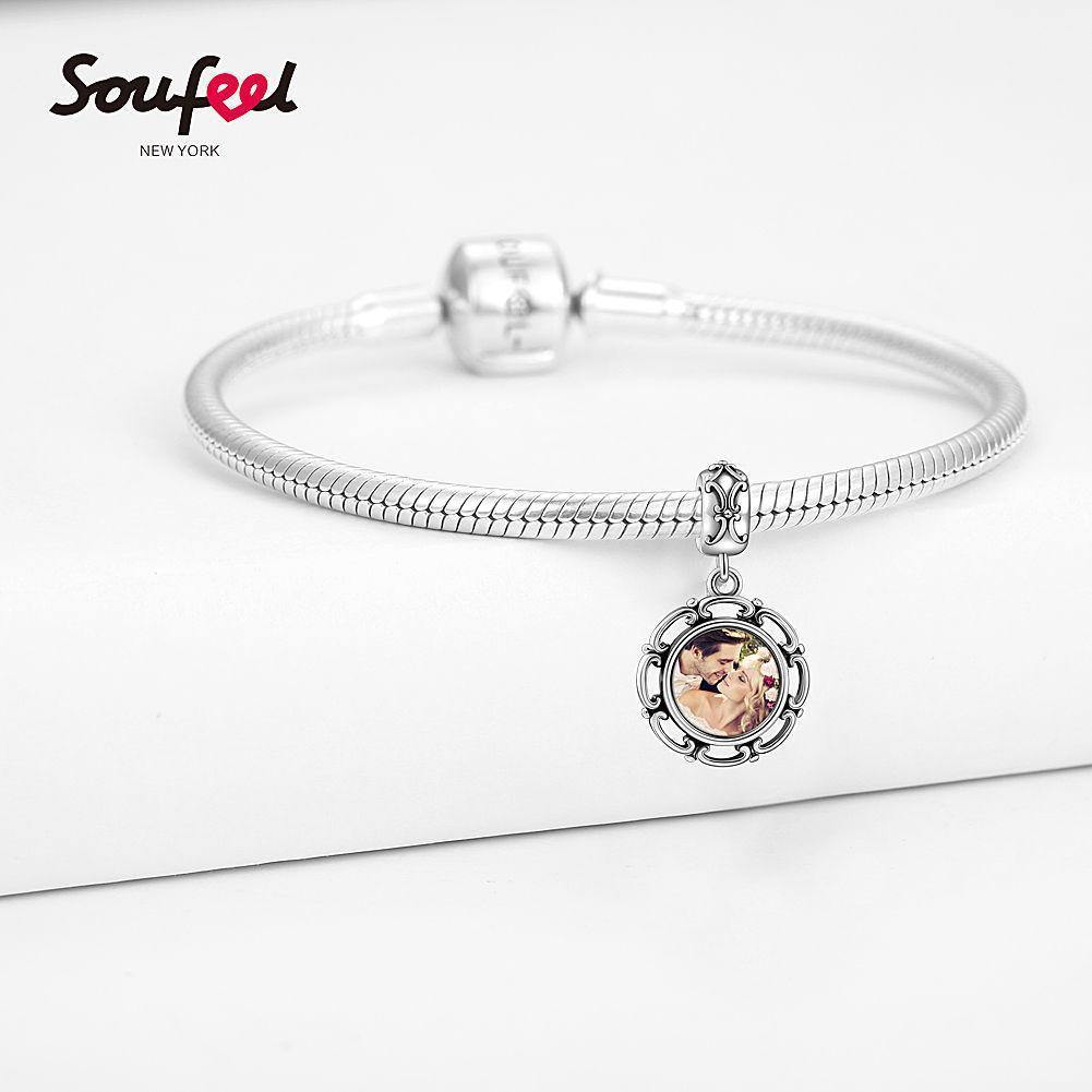 Round Shaped Dangle Photo Charm Silver - soufeelus