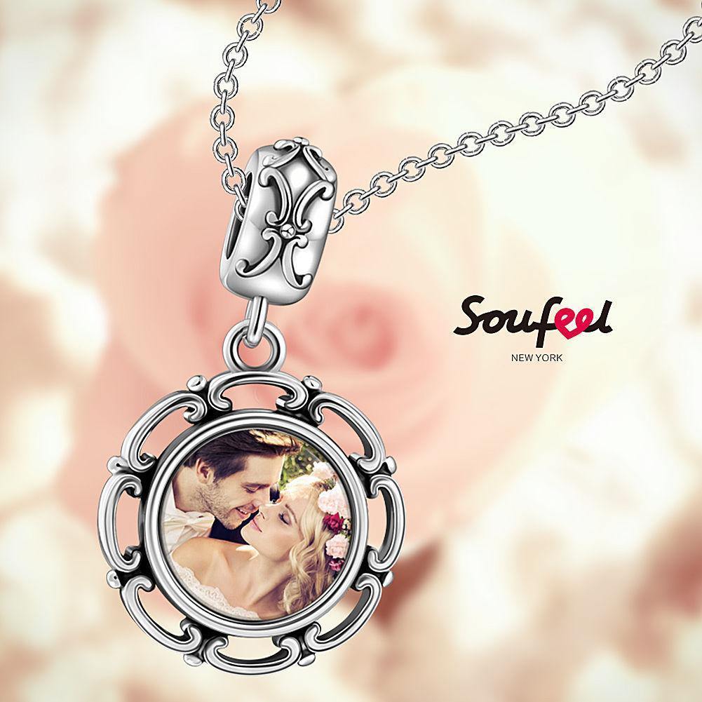 Round Shaped Dangle Photo Charm Silver - soufeelus