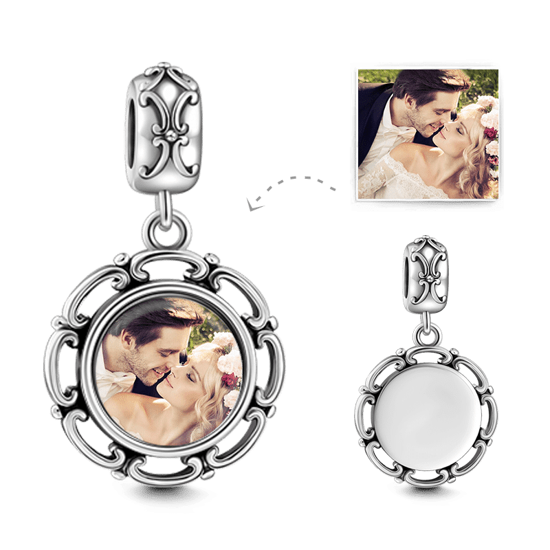 Round Shaped Dangle Photo Charm Silver - soufeelus