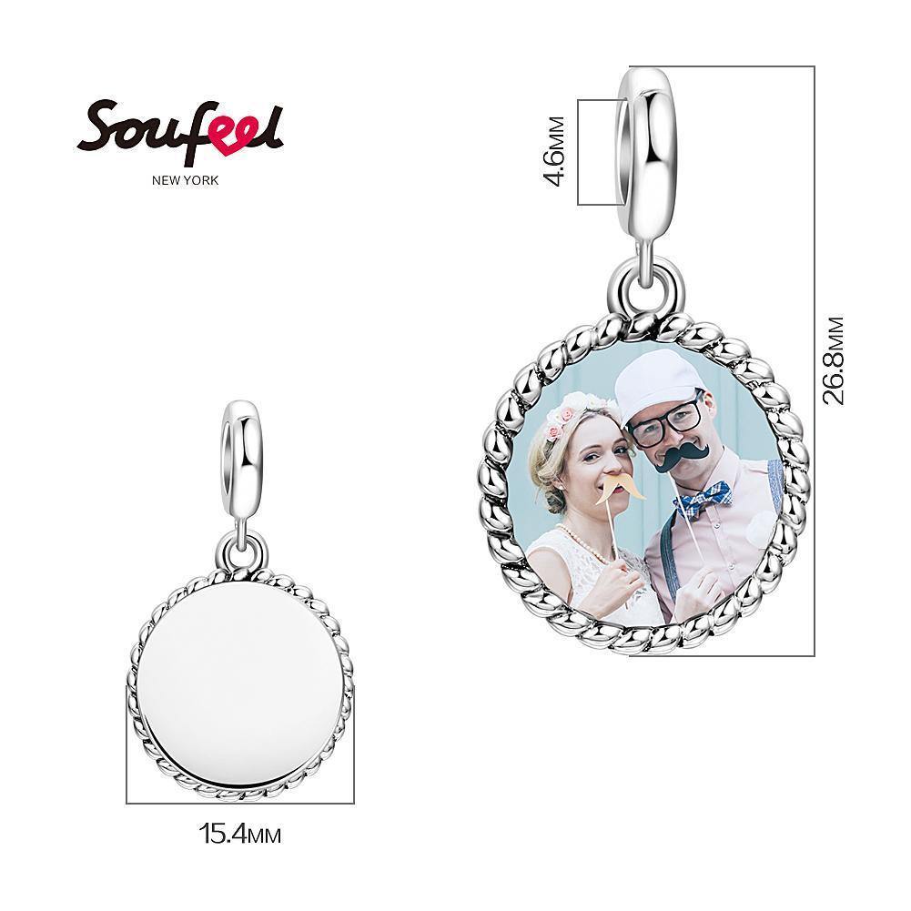 Round Shaped Dangle Photo Charm Silver - soufeelus