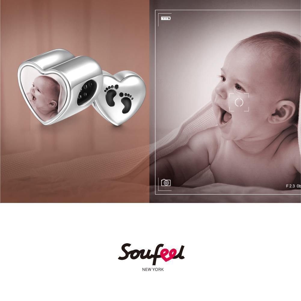 Footprint Heart Photo Charm Silver - soufeelus