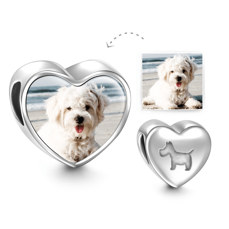 Pet Dog Heart Photo Charm Silver - soufeelus