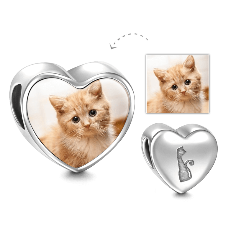 Pet Cat Heart Photo Charm Silver - soufeelus