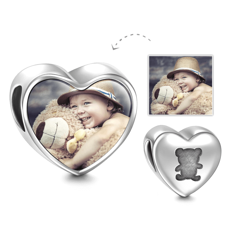 Bear Design Heart Photo Charm Silver - soufeelus