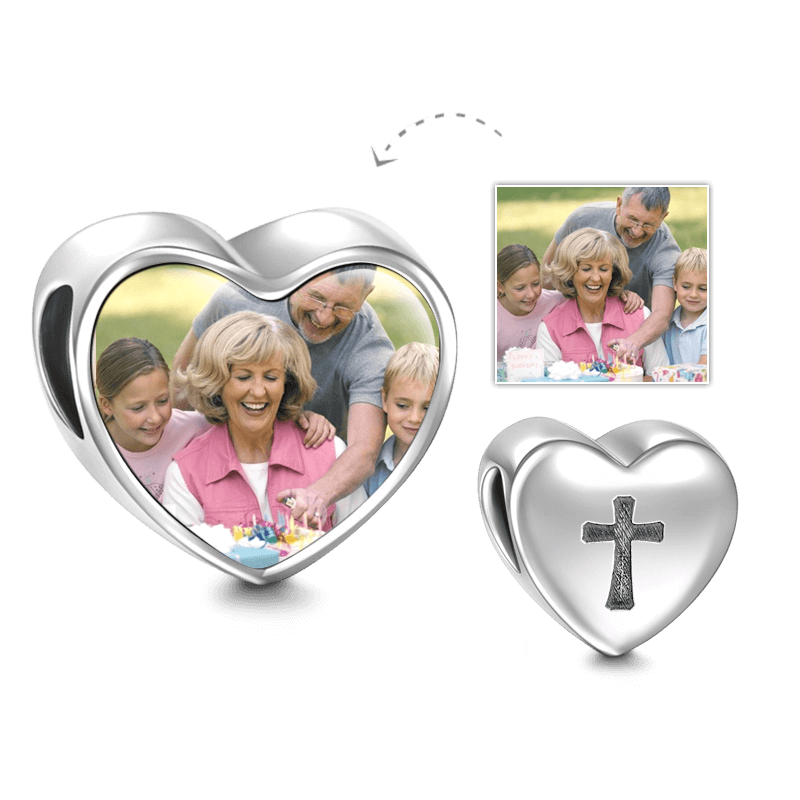 Cross Design Heart Photo Charm Silver - soufeelus