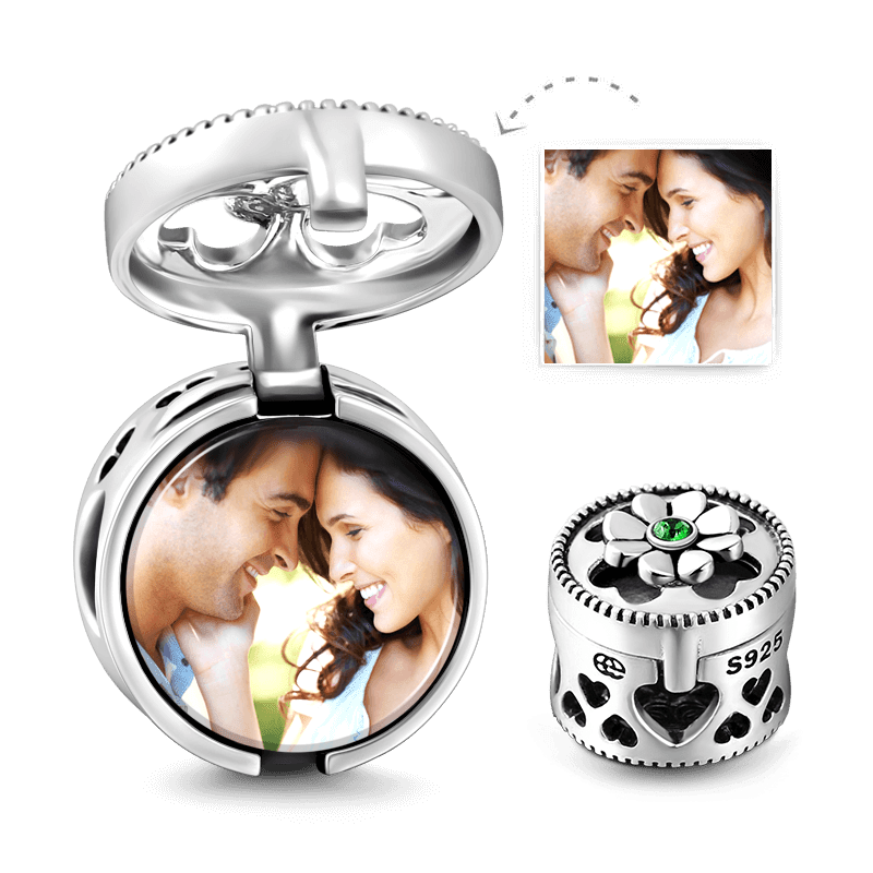 Round Gift Box Photo Charm Silver - soufeelus