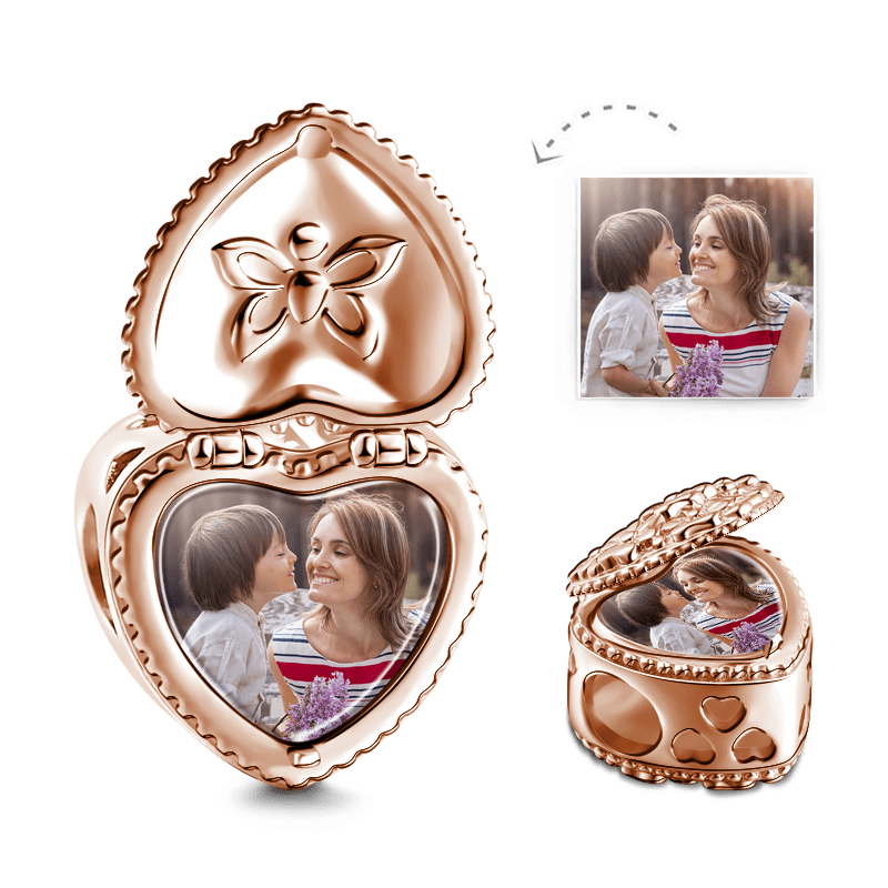 Heart Gift Box Photo Charm Rose Gold Plated Silver - soufeelus