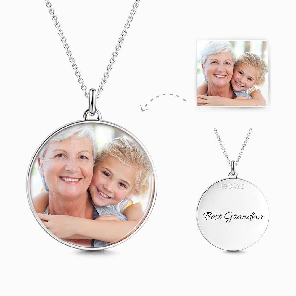 Engraved Round Photo Necklace Silver - soufeelus