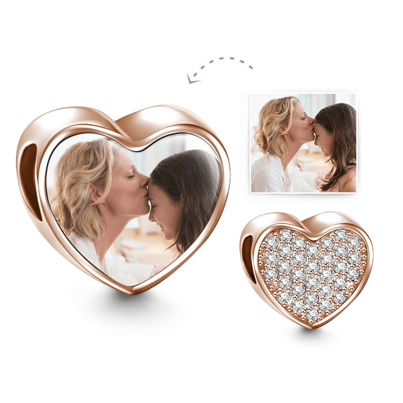 Heart Photo Charm with Pave CZ Rose Gold Plated Silver - soufeelus