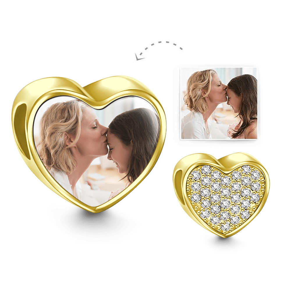 Heart Photo Charm with Pave CZ Rose Gold Plated Silver - soufeelus