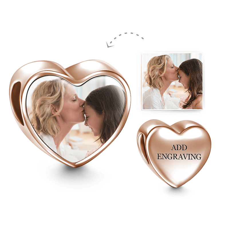 Heart Engraved Photo Charm Rose Gold Plated Silver - soufeelus