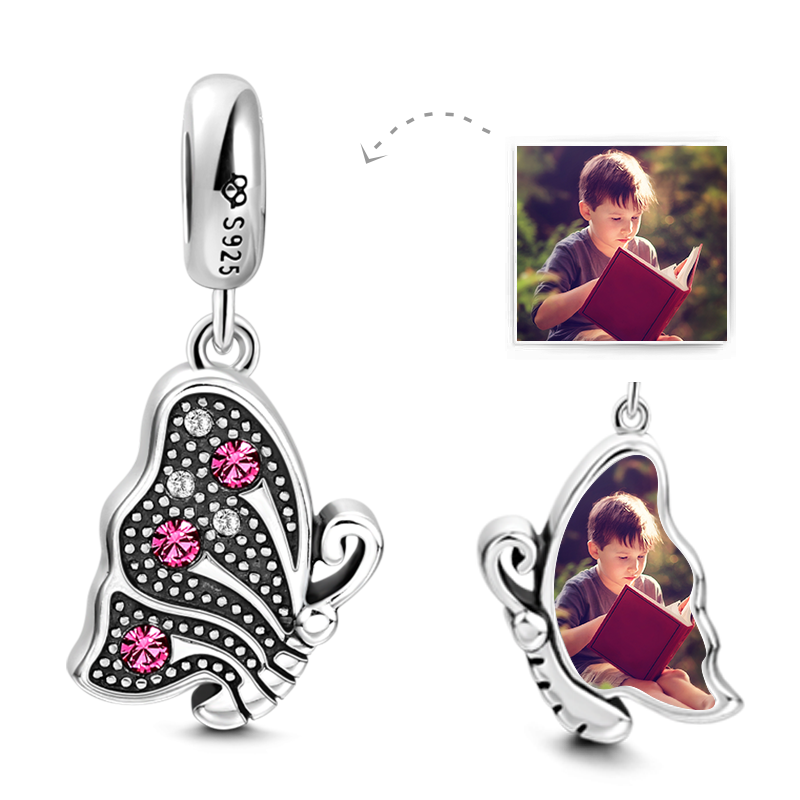 Soufeel Crystal Butterfly Photo Charm Silver - soufeelus