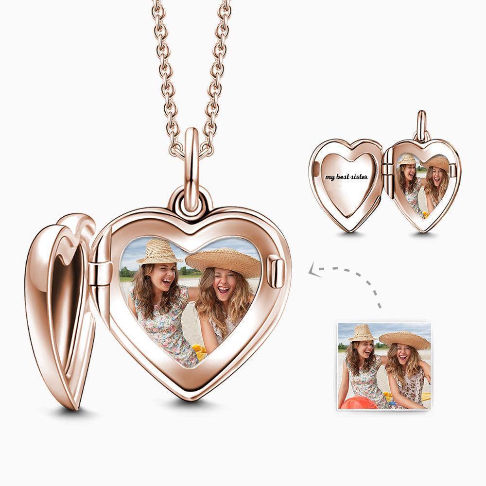 Engraved Heart Photo Locket Necklace Rose Gold Plated - soufeelus