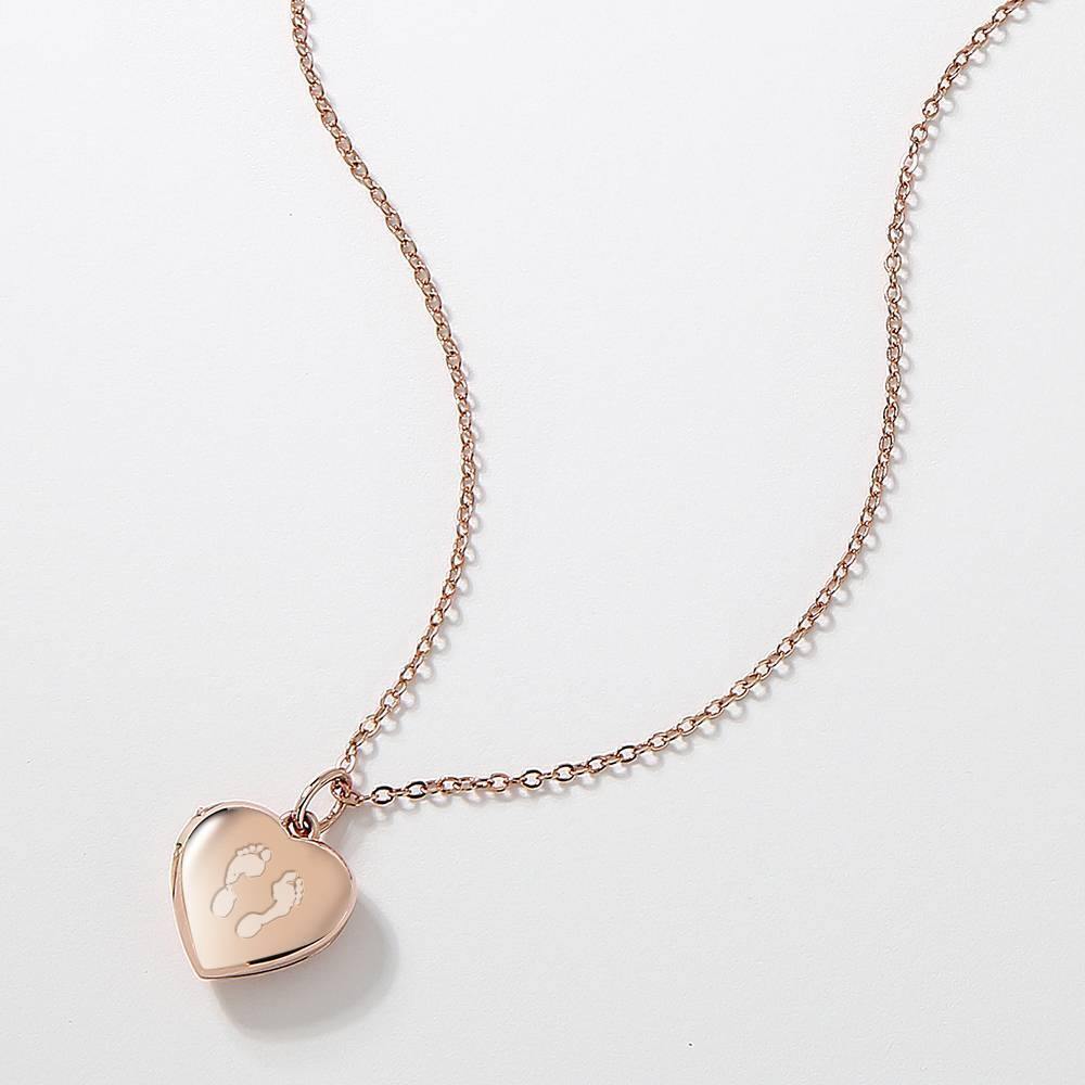 Mother's Necklace - Heart Engraved Photo Necklace Rose Gold Plated Silver - soufeelus