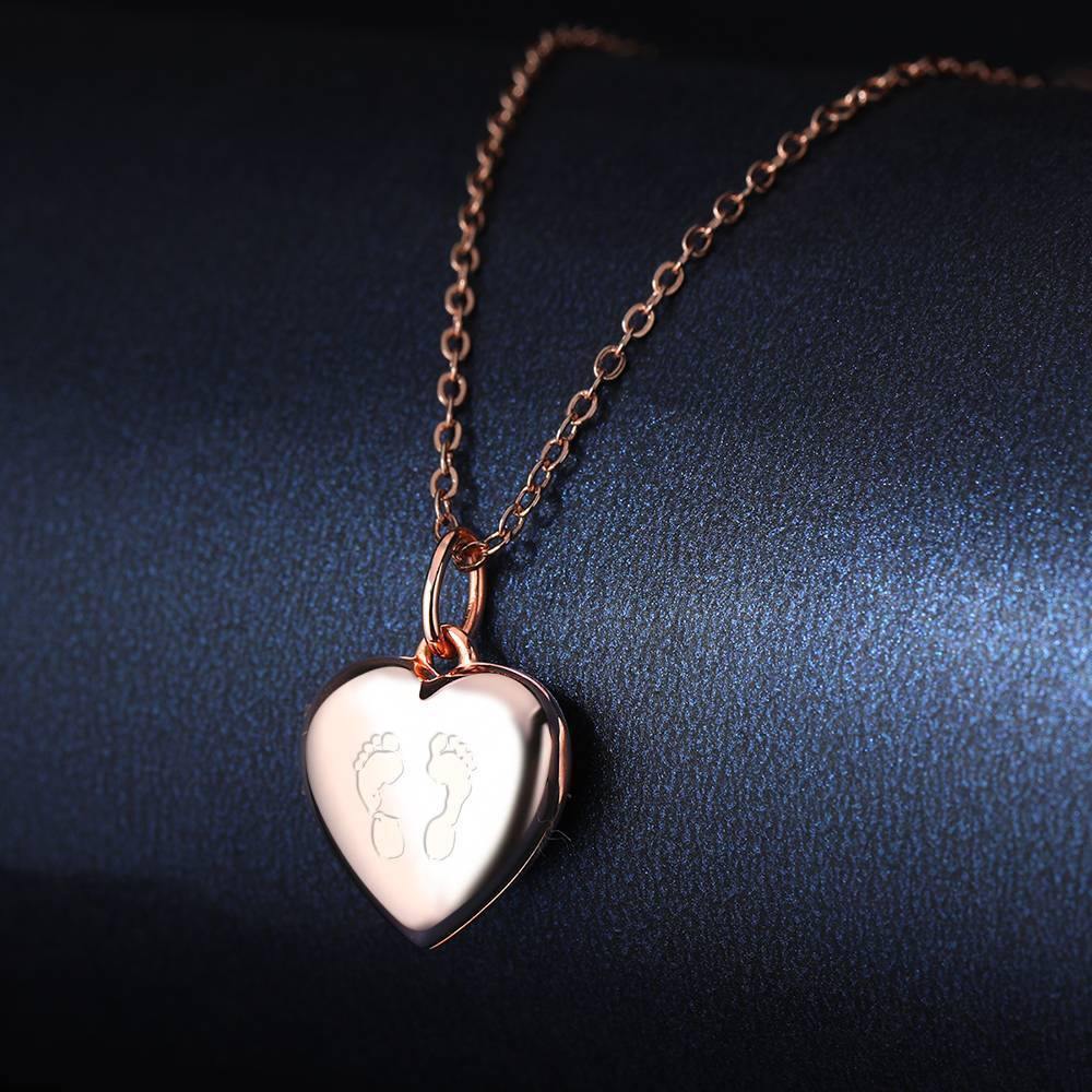 Mother's Necklace - Heart Engraved Photo Necklace Rose Gold Plated Silver - soufeelus